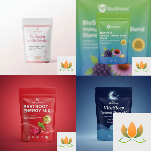 Ultimate Wellness & Beauty Combo: VitaBloom Collagen Peptide Powder, HerbaPure Beetroot Energy Mix, BioShield Immune Defense Blend, VitaSleep Natural Sleep Aid (Copy)